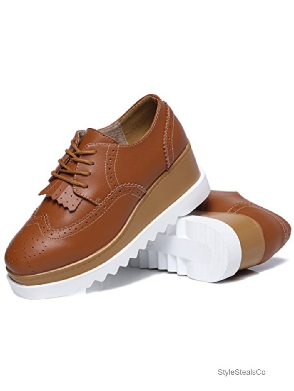 Women's Leather Water Resistant Lace-Up Platform Oxford Shoes Tassel